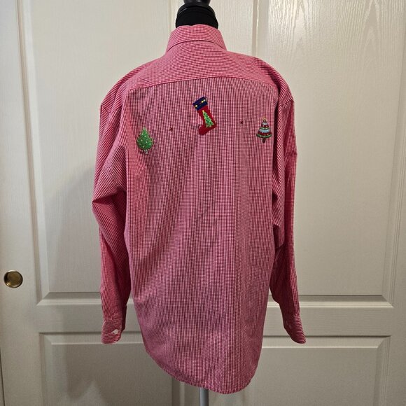 MiLi Designs Women's Red/White Button Up Blouse/Top Embellished Christmas Size M - Picture 3 of 10